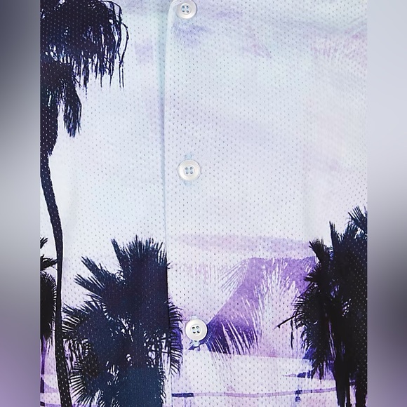 River Island Boys Blue Palm Print Mesh Button Down Shirt - Picture 3 of 3